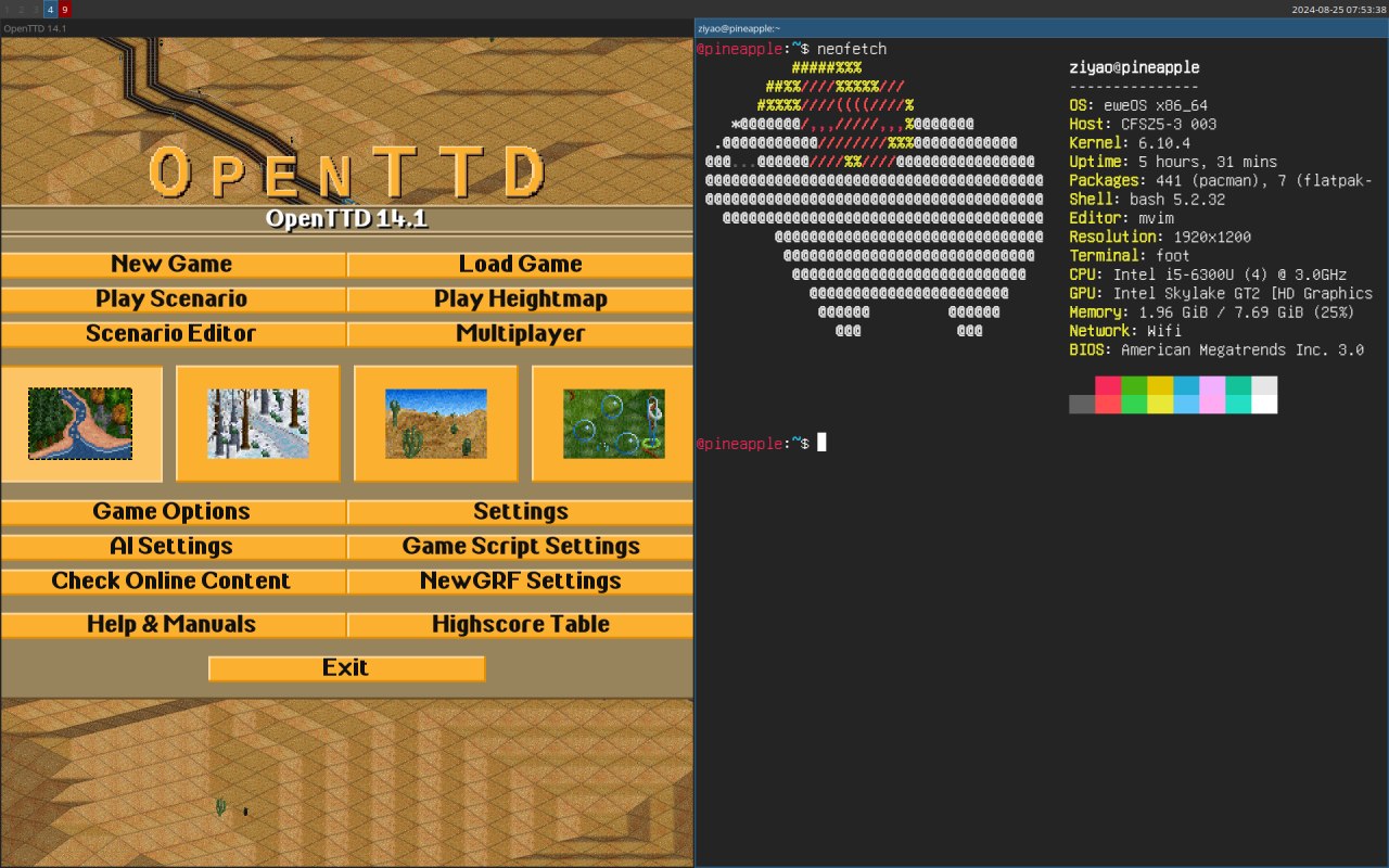 OpenTTD running on eweOS