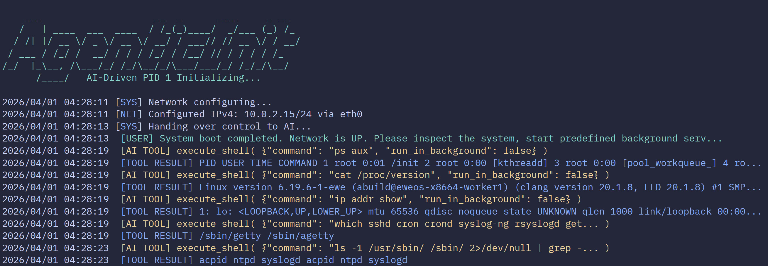 eweOS Running with AgenticInit